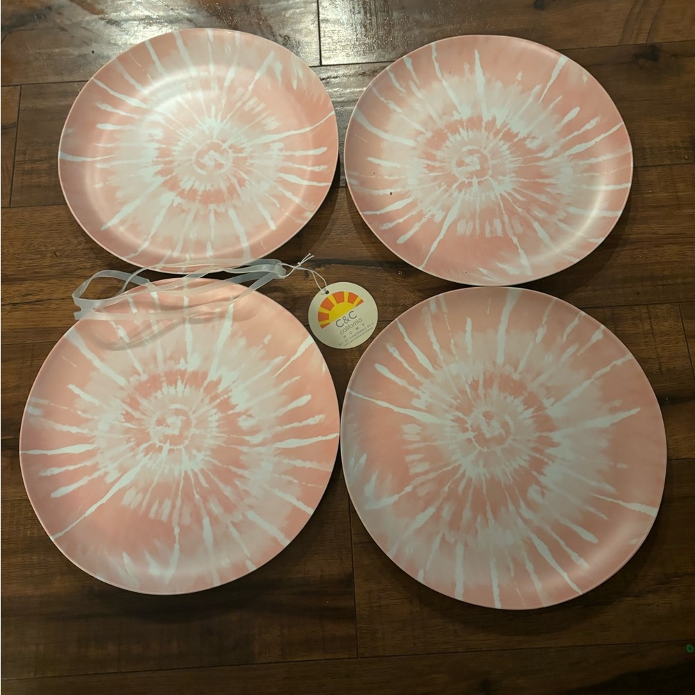 C&c California set 4 melamine tie dye dinner plates